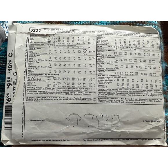 McCalls pattern 5227 blouse top tank top 1990s - Picture 3 of 6